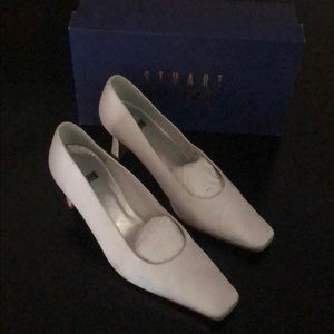 Stuart Weitzman dyeable pumps in white satin